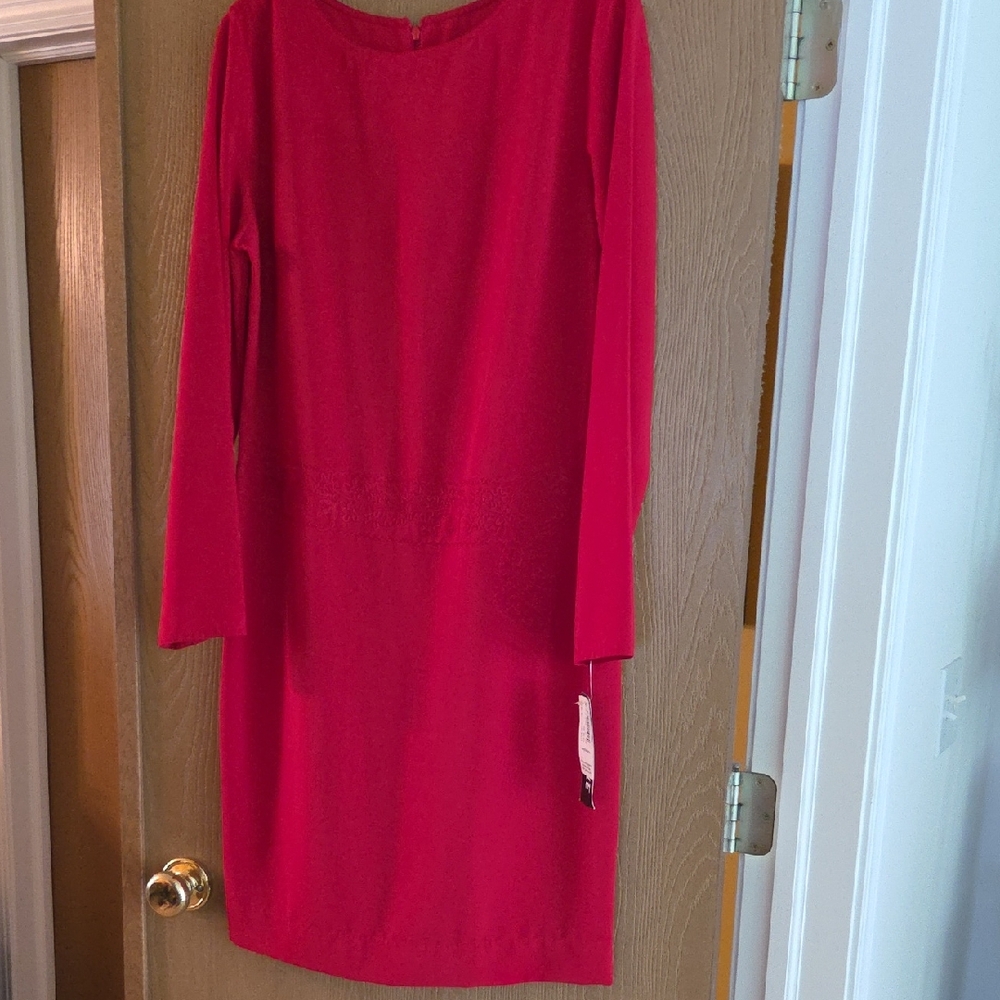 Eva Blue NWT Red Long Sleeve Sheath Cocktail Dress...size 12